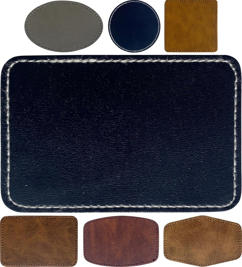 Twig Black Rectangle Leatherette/Leather Patches/Sheets with Adhesive Iron-on Blank Laser Engraving/UV Printing/Baseball Hats/Truck Caps/Beanie/Fedora Heat Press Leather Sheets(30 Pieces-3 inch×2 inch) - Image 1